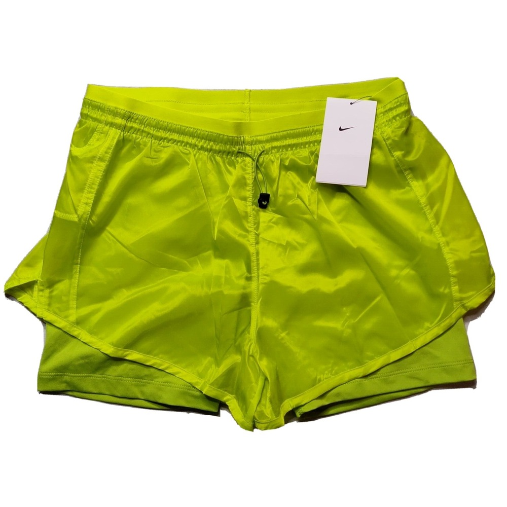 NIKE Women Small Green Icon Clash Tempo Lux Mid Rise‎ 2-in-1 Running Shorts NEW
